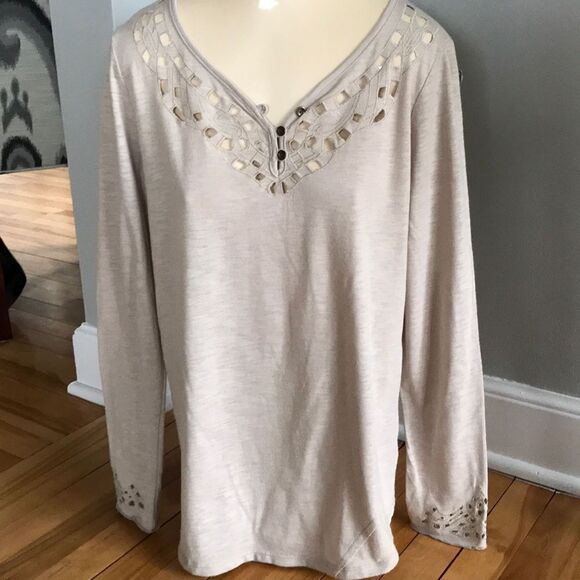 RETO-ology camel cutout edges long sleeve top, M - Picture 1 of 5